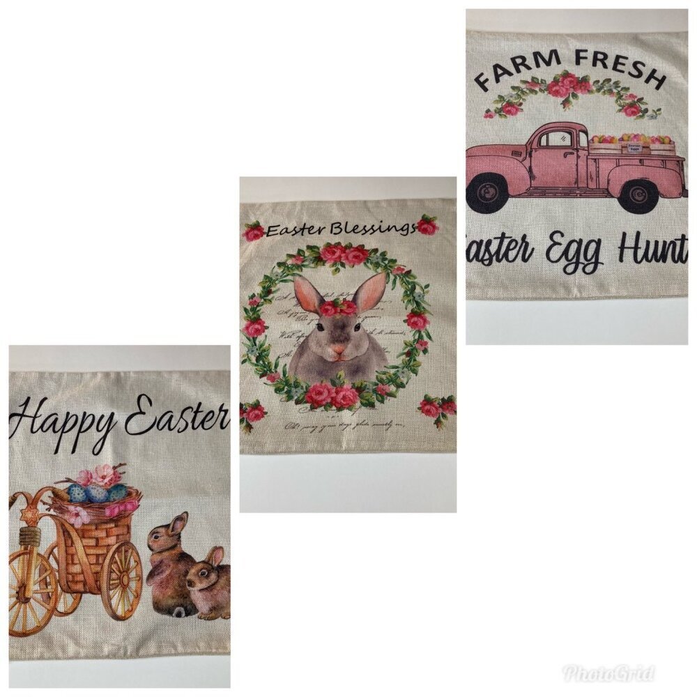 3 Easter Textured Sofa Pillow Covers Bunnies Eggs Farm Truck Tan 16 x 17